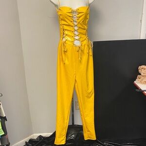 Yellow Lace-Up Jumpsuit